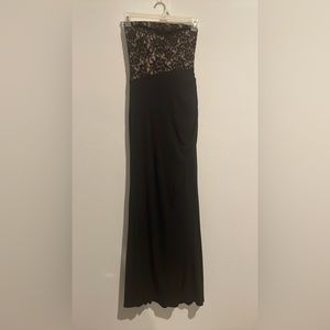 Strapless formal dress with high slit